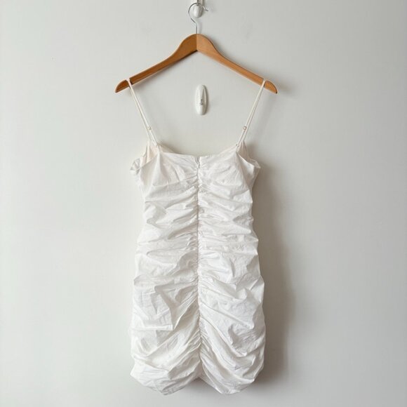 Aritzia Babaton Belleza Dress Ruched Cotton White Size 8 - Picture 3 of 5